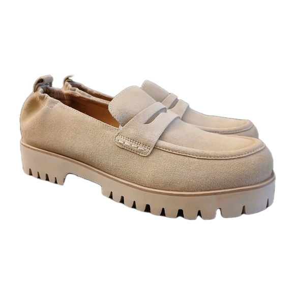 Andre AssoChunky Loafer Women's Size 11 Beige Suede Leather Platform Casual #888 - Picture 1 of 10